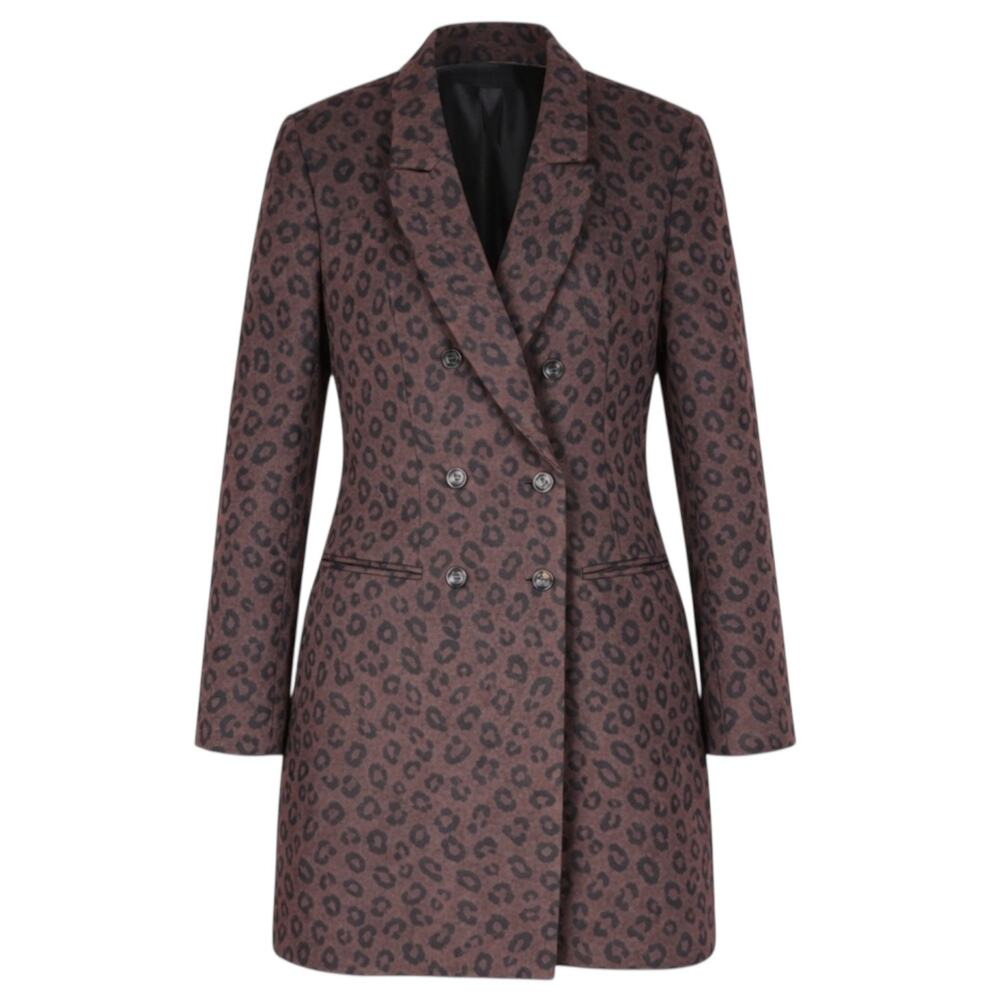Ann Taylor Wool Blend Chesterfield Coat Brown Cheetah Print Size XL